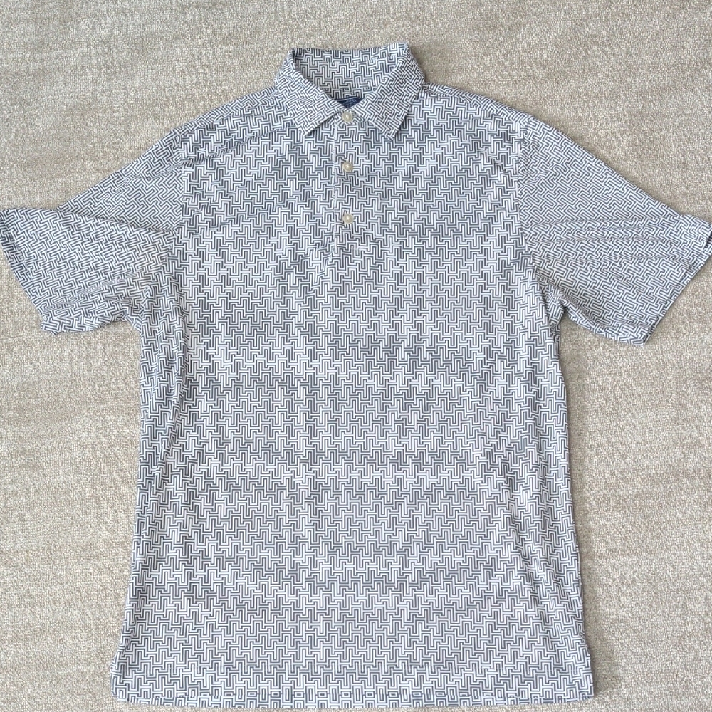 Men's Black and White Patterned Polo Shirt